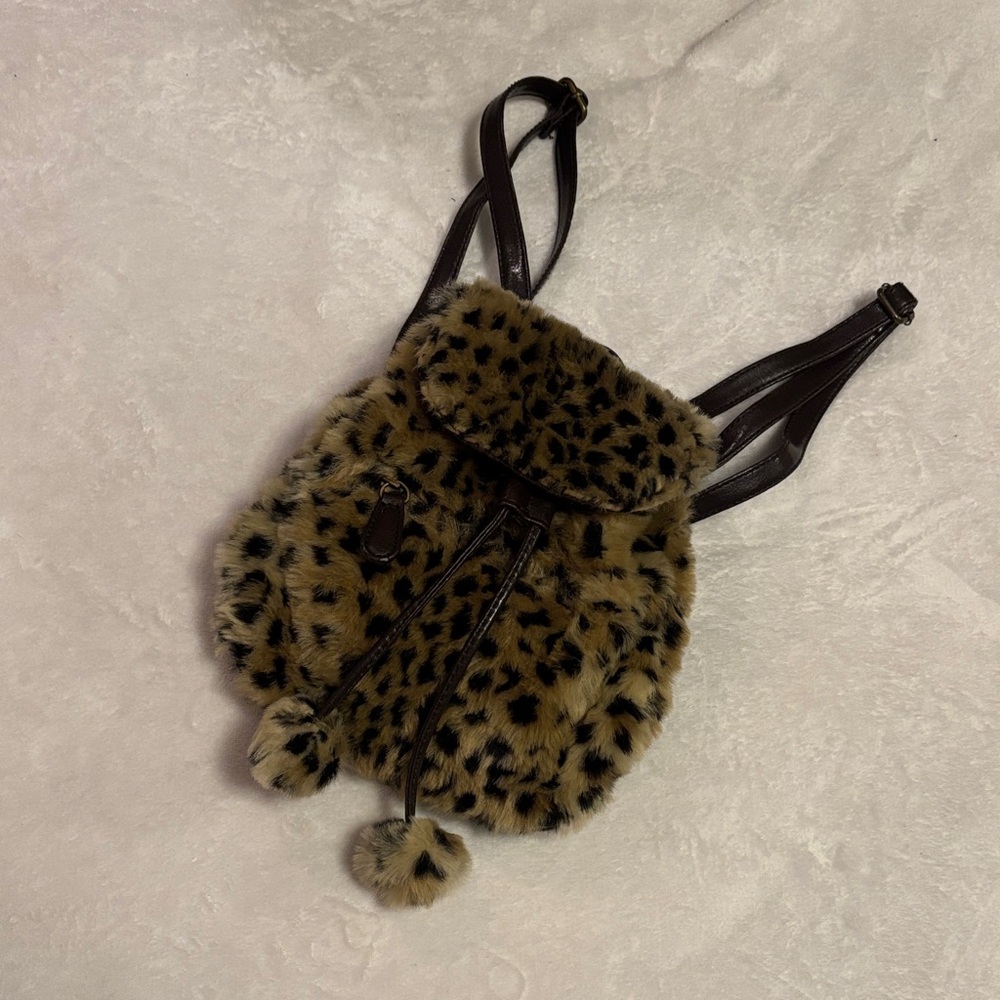 y2k Leopard Print Faux Fur mini Backpack